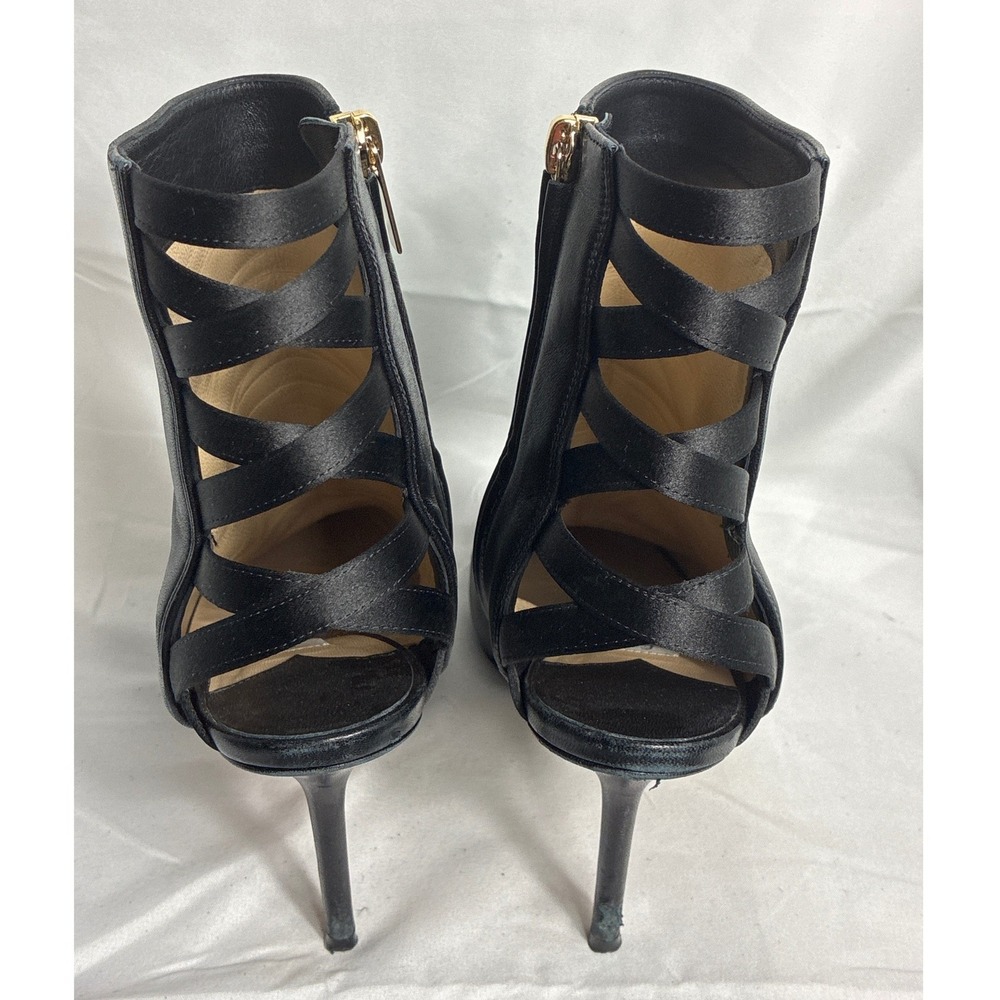 Jimmy Choo Black Leather Satin Cage Back Pointed Toe Ankle Boots Size 39 - Picture 2 of 9